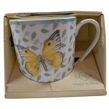 New Lenox Butterfly Meadow Yellow Butterfly Mug 10 oz Green Leaf Pattern picture