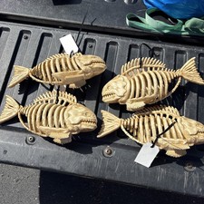 Killer Piranha Fish Skeleton Halloween Decor  Bones Prop Posable Mouth New 9x5 picture