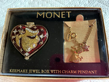 Monet Keepsake Jewel Box With Charm Pendant Red Heart Box With Angel,  Pendant picture