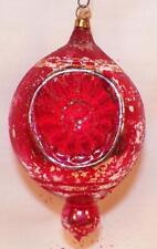 Mercury Glass Christmas Ornament Triple Indent Red Large Antique #441 Paint Wear picture