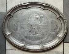 Antique Early - Mid 20th C. Nickel Plated LARGE Victorian Revival Serving Tray picture