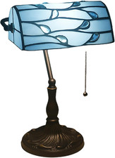 Vintage Banker Table Lamp Tiffany Style Green Blue Stained Glass Desk Lamp Bedsi picture