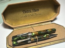 VINTAGE PETER PAN PEN SET FOUNTAIN & PENCIL LEVER FILLER picture