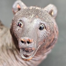 Antique 1920s Black Forest Bear Hand Carved Wood Glass Eyes Matchbox Holder picture