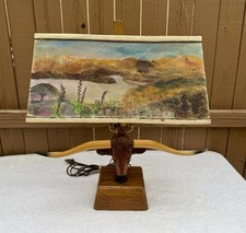 RANCH OAK A. Brandt Vintage Table Lamp Texas Longhorn Steer Head Bull Cow MCM picture