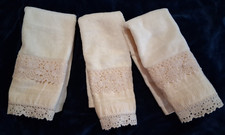 Vtg Avanti Look Hand Towels Set 3 Cream Velvet Velour Crochet Lace Trim 18x11 picture