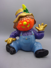 Vtg Gare 1981 Scarecrow Pumpkin Head Hand-Painted Ceramic Halloween Decor picture