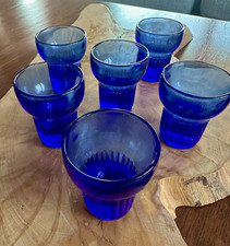 Hazel Atlas Cobalt Blue Vertical Fine Rib 1.5 oz Shot Glass Set of 6 picture