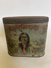 Vintage ORCICO hinged lid cigar tin 5 cents Tobacco Ad Indian Native American picture