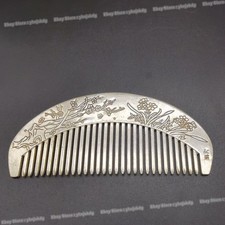 Antique Tibetan Silver Comb - Exquisite Plum Blossom Relief Carving Late Qing picture