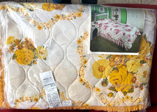NOS Vintage Yellow Floral Bedspread Size Full 76 by 84 In picture