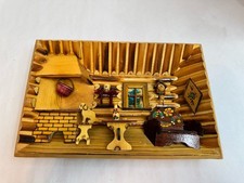 vintage handcrafted woodel folk art wall plaque cabin interior scene picture