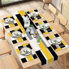 ArtSocket Table Runner and Placemats Set Yellow Black Grey 72 inch 6 pcs picture