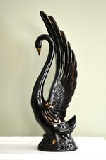 MCM Black Ceramic Swan Statue Figurine 15