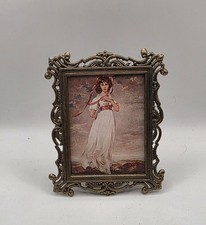 Vintage Made in Italy Ornate Oval Metal Picture Frame 3x2 Baroque Gold Bronze picture