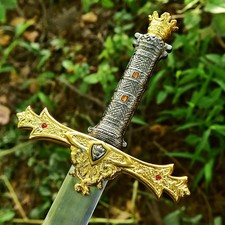 Hand Forged Damascus Crown Sword Medieval Royal Knight Sword with Scabbard picture