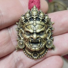 Tibetan brass mahakala pendant vintage amulet protection necklace neutral picture