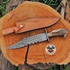 Supernatural Ruby Demon Knife Replica Damascus Steel Crown Antler Handle. picture