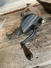 vintage hand-crank bench grinder antique sharpener Blue V picture