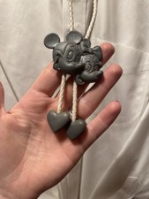Vintage Mickey Minnie Mouse Bolo Tie Necklace Disneyland Pewter Western Hearts picture