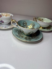 Lot of 3 Antique Porcelain Teacup Sets: Aynsley Turquoise Shelley & Seltmann picture