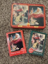 NWOT Vintage 1996 Coca-Cola Playing Cards 2 Decks Santa Christmas Tin Sealed picture
