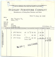 1925 Stanley Furniture Company Billhead / Invoice picture