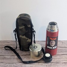 Vintage Raybestos Police Thermos w/ Camouflage Carrying Case – Shotgun Shell Lid picture