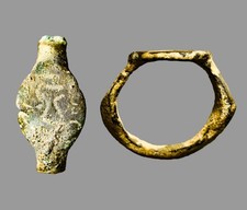 Ancient Viking Age Bronze Runic Letter Pendant Ring Size 1 c. 800-1100 AD COA picture