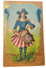Girl Drummer Patriotic Memorial Day 4th July Postcard c1910 Antique postcard picture