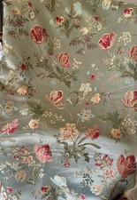 Vintage French Floral Silk Interiors Fabric #2~ Blue Gray Green Coral picture