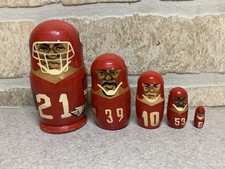Vintage Kansas City Chiefs 3” Wood Russian Nesting Dolls Football 5 Piece picture