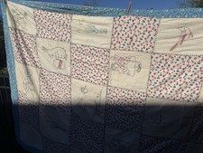vintage Embroidered Child’s Feed Sack Quilt 64 X 88 picture