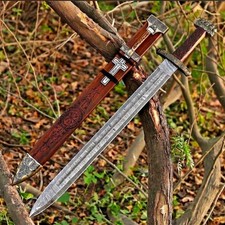 Handmade 38'' Damascus Steel Viking Sword with Scabbard - Gift for Collectors picture