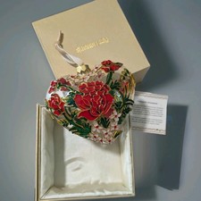Pier 1 Imports 2019 Floral Peony  Heart Cloisonne Glass Christmas  Ornament NIB  picture