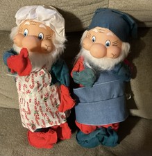 TWO Vintage Wind-Up Musical Moving Santakins Gnome Elf Santa Best See Photos picture