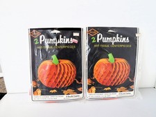 4 Vtg Beistle Art Tissue Honeycomb Pumpkins in Package picture
