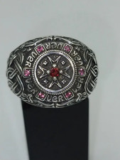 Vintage Silver Maltese Cross Ring Celtic Knotwork Red Pink Stones - 10.0g picture