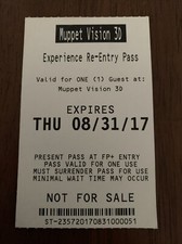 2017 Disney World Orlando Muppet Vision 3D Re-Entry Fastpass Collector Card picture