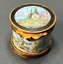 19c. Victorian French Palais Royal Enamel Gilt Brass Pill Box Romanticism Scene picture