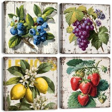 AREBOLO Vintage Fruit Wall Art Farmhouse Kitchen 12x12