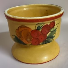 Vintage Italy Ceramic Pedestal Planter Bowl Hand Painted Yellow Fruit Majolica picture