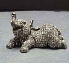 CIEL Jeweled Elephant Trinket Box Rhinestone Crystal Hinged Silver Figurine picture