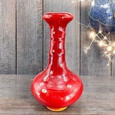 Hand Made Pottery Vase Vessel With Ox Blood Glaze Deep Red Ceramic Vase Vintage picture
