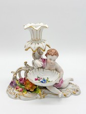 Antique Carl Thieme Dresden Cherub Holding Bowl Candlestick Holder Replacement picture