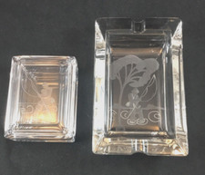 Duncan & Miller  Glass Cigarette Box &Ashtray W/ Fishman Carving picture