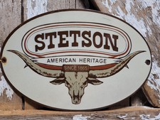 VINTAGE STETSON PORCELAIN SIGN RARE OLD WESTERN RODEO COWBOY AMERICAN RANCH HAT picture