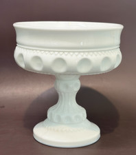 VTG Indiana Glass Milk Glass Kings Crown Thumbprint Pedestal Compote Candy Dish picture