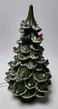 Vintage Holland Mold Ceramic Christmas Tree Lighted Snow Flocked Green 11