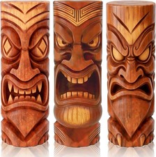 GELUOBEN 3 Pcs Tiki Decorations - 16.1 inch Large Wooden Tiki Masks Wall Art,Haw picture
